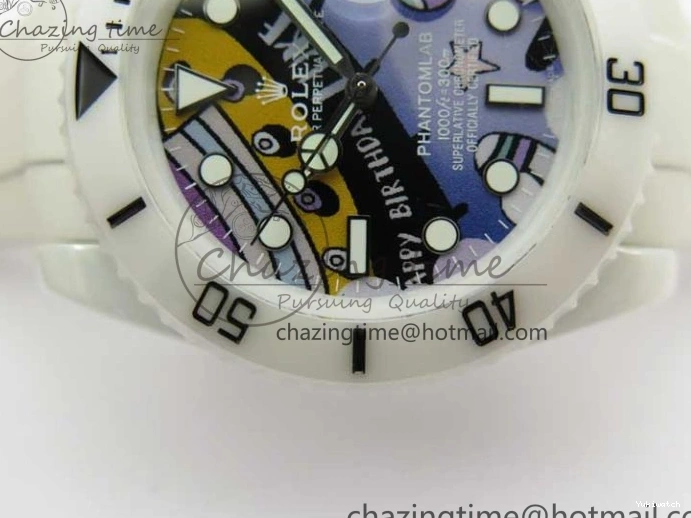 Ceramic Edition 40mm White Dial Submariner Painting White on Best Strap SA3135 Rubber 5GF 0104